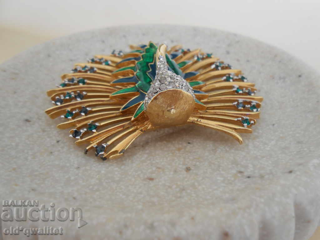 Auction BROOCH: enamel, pebbles, Peacock, large, very beautiful Auction BROOCH: enamel, pebbles, Peacock, large, very beautiful