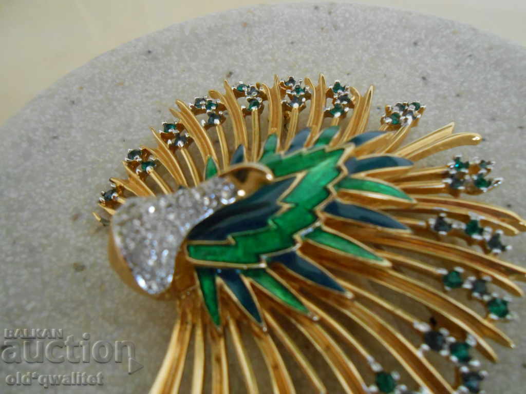 BROOCH: enamel, pebbles, Peacock, large, very beautiful - 5 BROOCH: enamel, pebbles, Peacock, large, very beautiful - 5