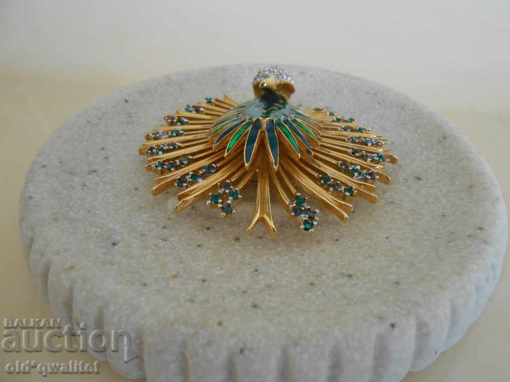 BROOCH: enamel, pebbles, Peacock, large, very beautiful - 6 BROOCH: enamel, pebbles, Peacock, large, very beautiful - 6