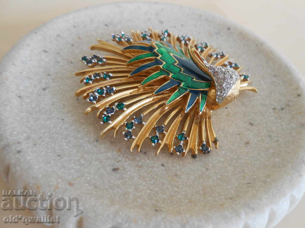 BROOCH: enamel, pebbles, Peacock, large, very beautiful - 7 BROOCH: enamel, pebbles, Peacock, large, very beautiful - 7