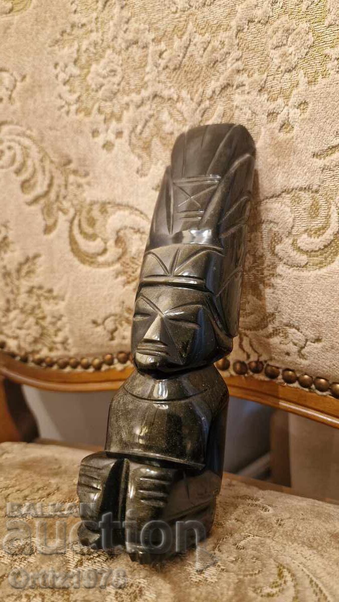 Vintage Inca sculpture, carved stone – Obsidian. 19th century - 5