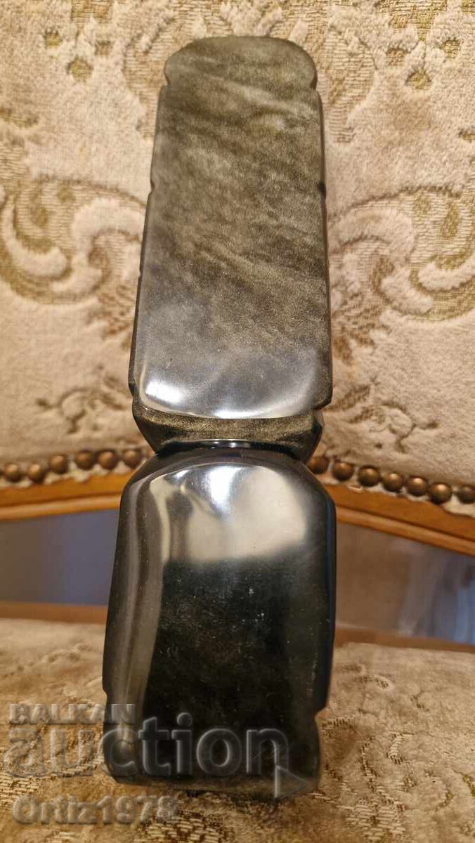 Vintage Inca sculpture, carved stone – Obsidian. 19th century - 7