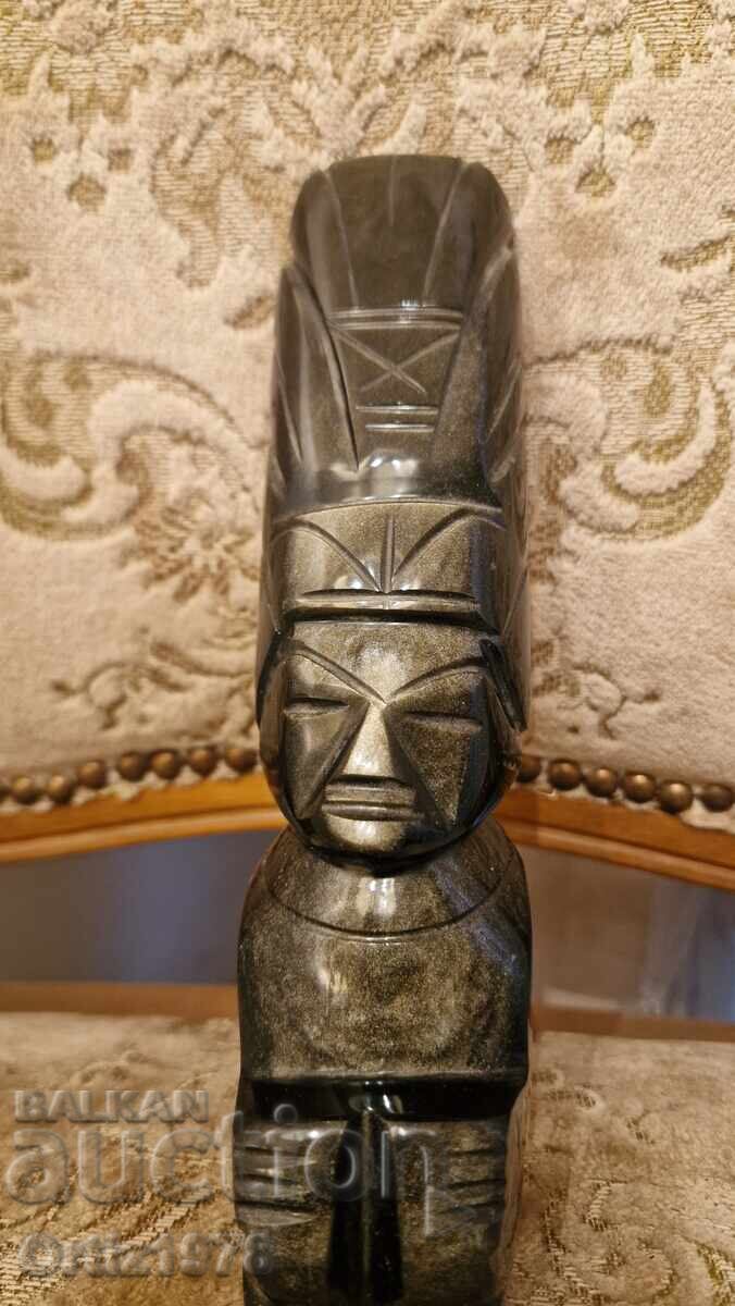 Vintage Inca sculpture, carved stone – Obsidian. 19th century