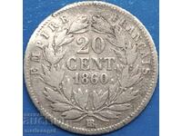 20 centimes 1860 France Strasbourg Napoleon III silver