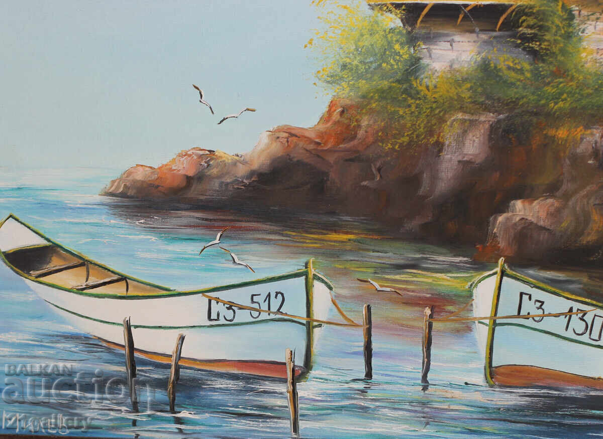 Ελαιογραφίες, θαλασσογραφία με βάρκες με τιμή 250.00 BGN | € 127.82 Ελαιογραφίες, θαλασσογραφία με βάρκες με τιμή 250.00 BGN | € 127.82