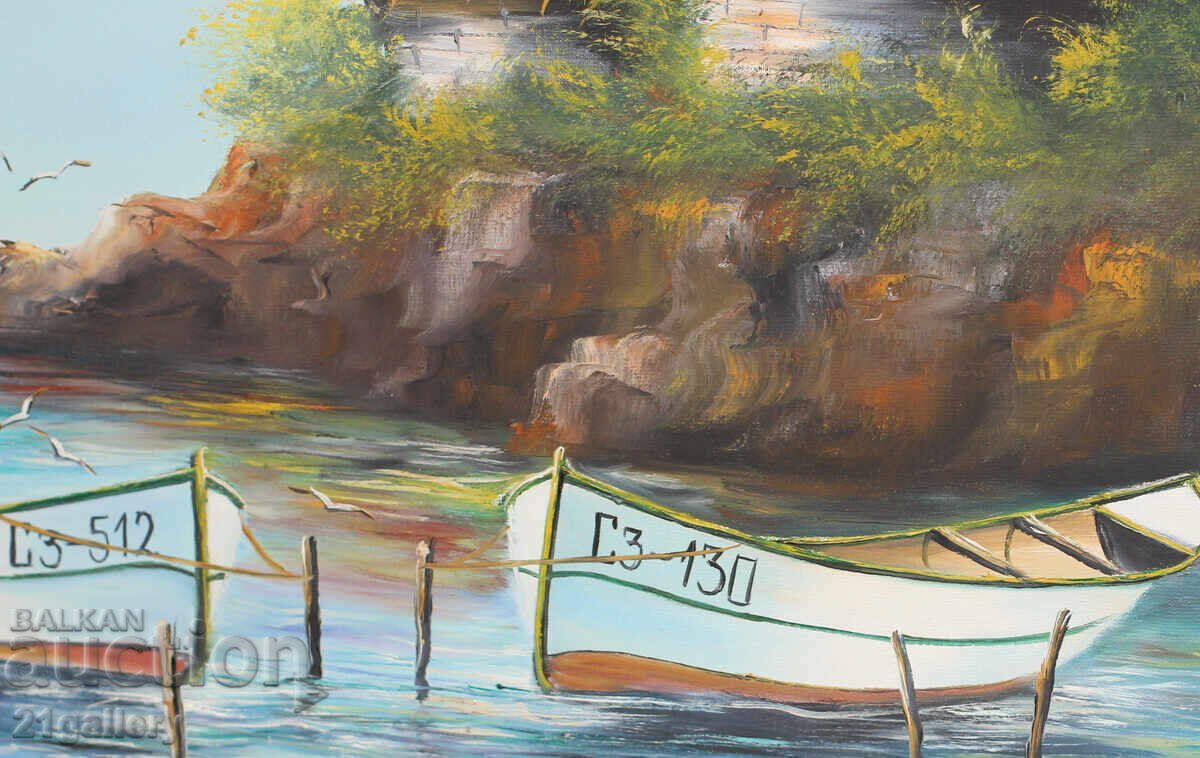 Παράδοση Ελαιογραφίες, θαλασσογραφία με βάρκες Παράδοση Ελαιογραφίες, θαλασσογραφία με βάρκες