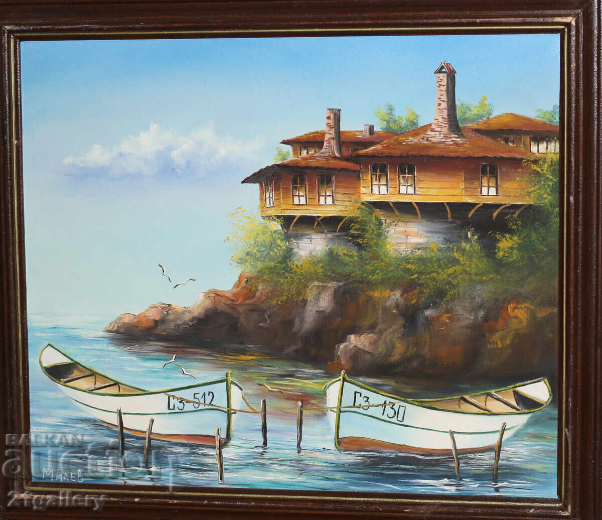 Ελαιογραφίες, θαλασσογραφία με βάρκες - 5 Ελαιογραφίες, θαλασσογραφία με βάρκες - 5