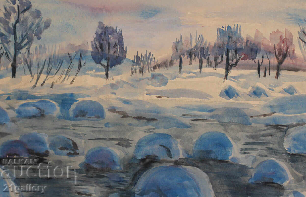 Χειμερινό τοπίο, ακουαρέλα, υπογεγραμμένο - 7