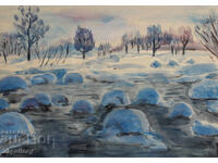 Winter landscape, watercolor, signed