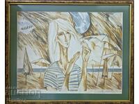 Ivan Stratiev (1960-) Girl with a Balloon - graphic 1983.