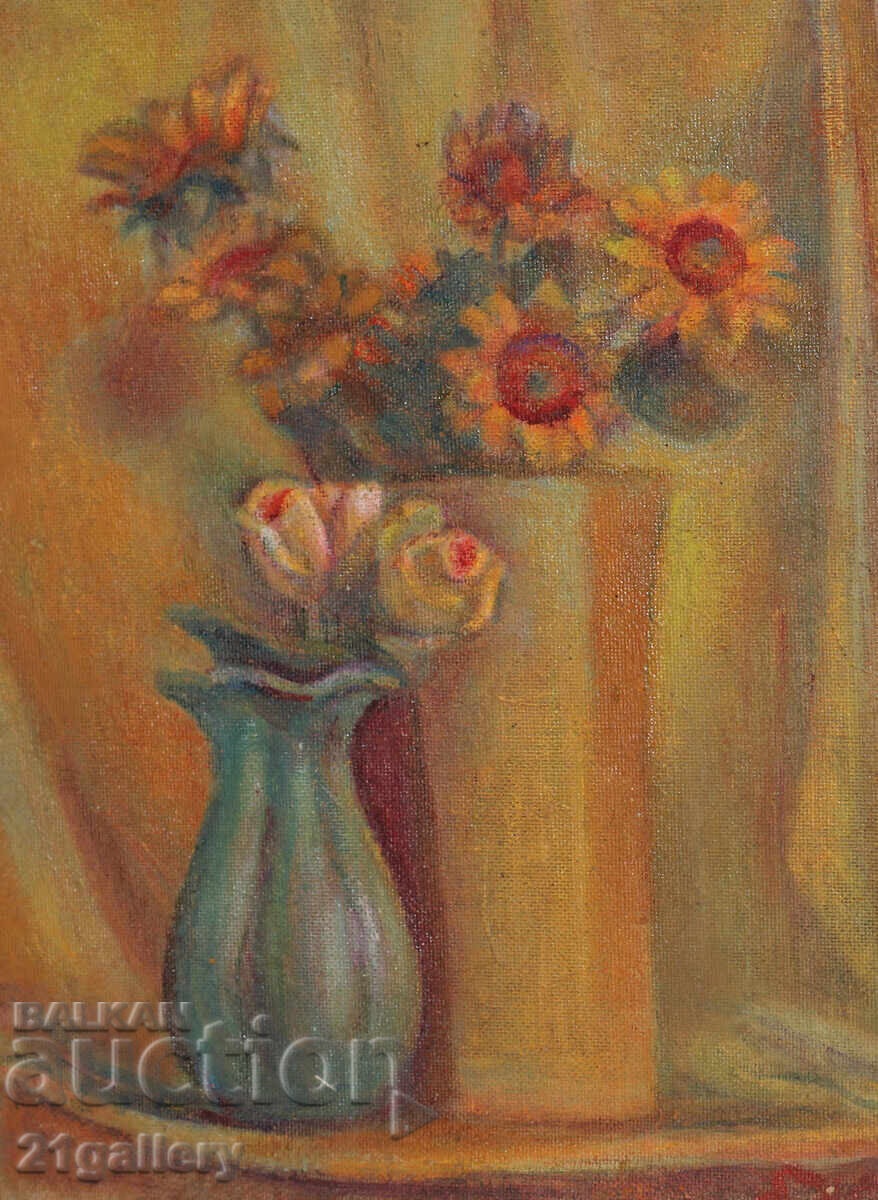 Elka Naydenova (1932 – 2016) Still Life Vase with Flowers with price 490.00 BGN | € 250.53 Elka Naydenova (1932 – 2016) Still Life Vase with Flowers with price 490.00 BGN | € 250.53