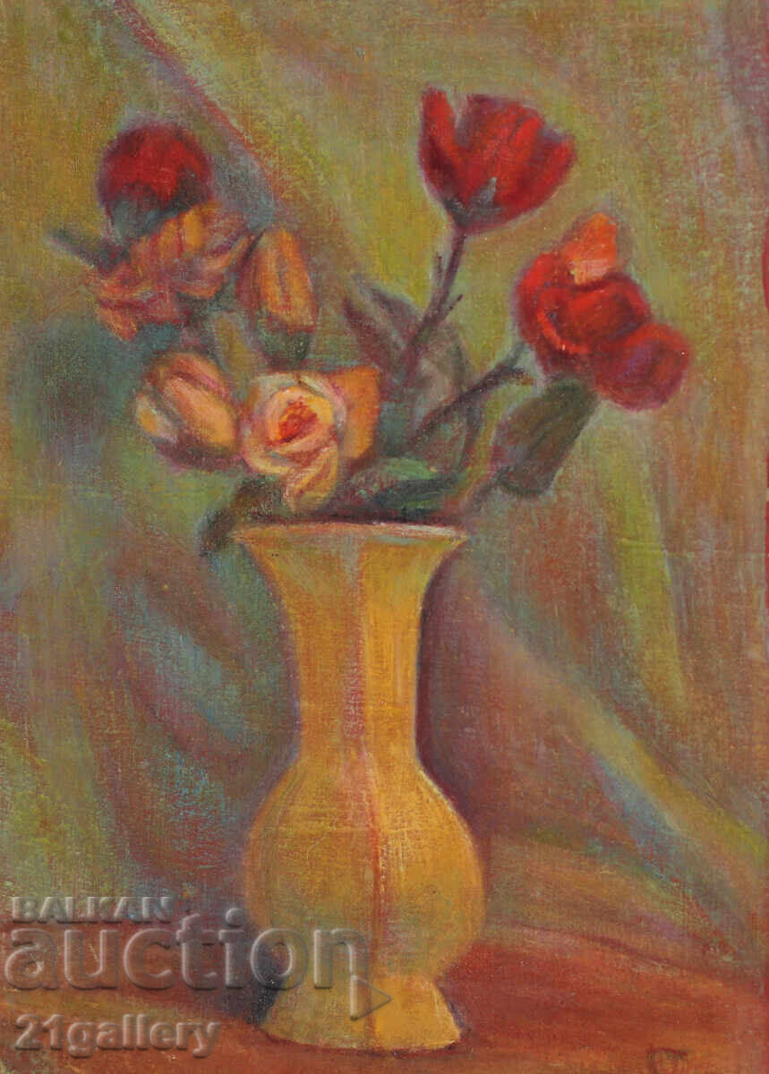 Ελκα Ναϊντένοβα (1932 – 2016) Νεκρή φύση με βάζο και λουλούδια, λάδι με τιμή 450.00 BGN | € 230.08 Ελκα Ναϊντένοβα (1932 – 2016) Νεκρή φύση με βάζο και λουλούδια, λάδι με τιμή 450.00 BGN | € 230.08