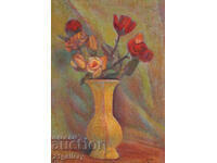 Still life vase with flowers, oil paints, signed