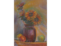 Still life vase with flowers, oil paints, signed