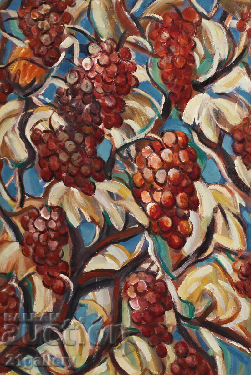 Prof. Stoyan Domuschiev (1935-2021) Grapes /oil paints with price 750.00 BGN | € 383.47 Prof. Stoyan Domuschiev (1935-2021) Grapes /oil paints with price 750.00 BGN | € 383.47