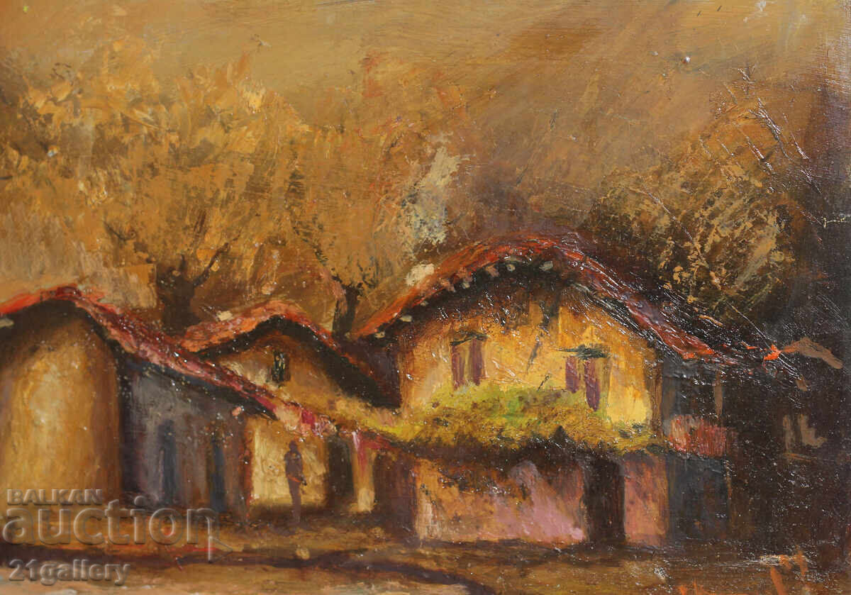 Oil painting /landscape houses / signed with price 240.00 BGN | € 122.71 Oil painting /landscape houses / signed with price 240.00 BGN | € 122.71