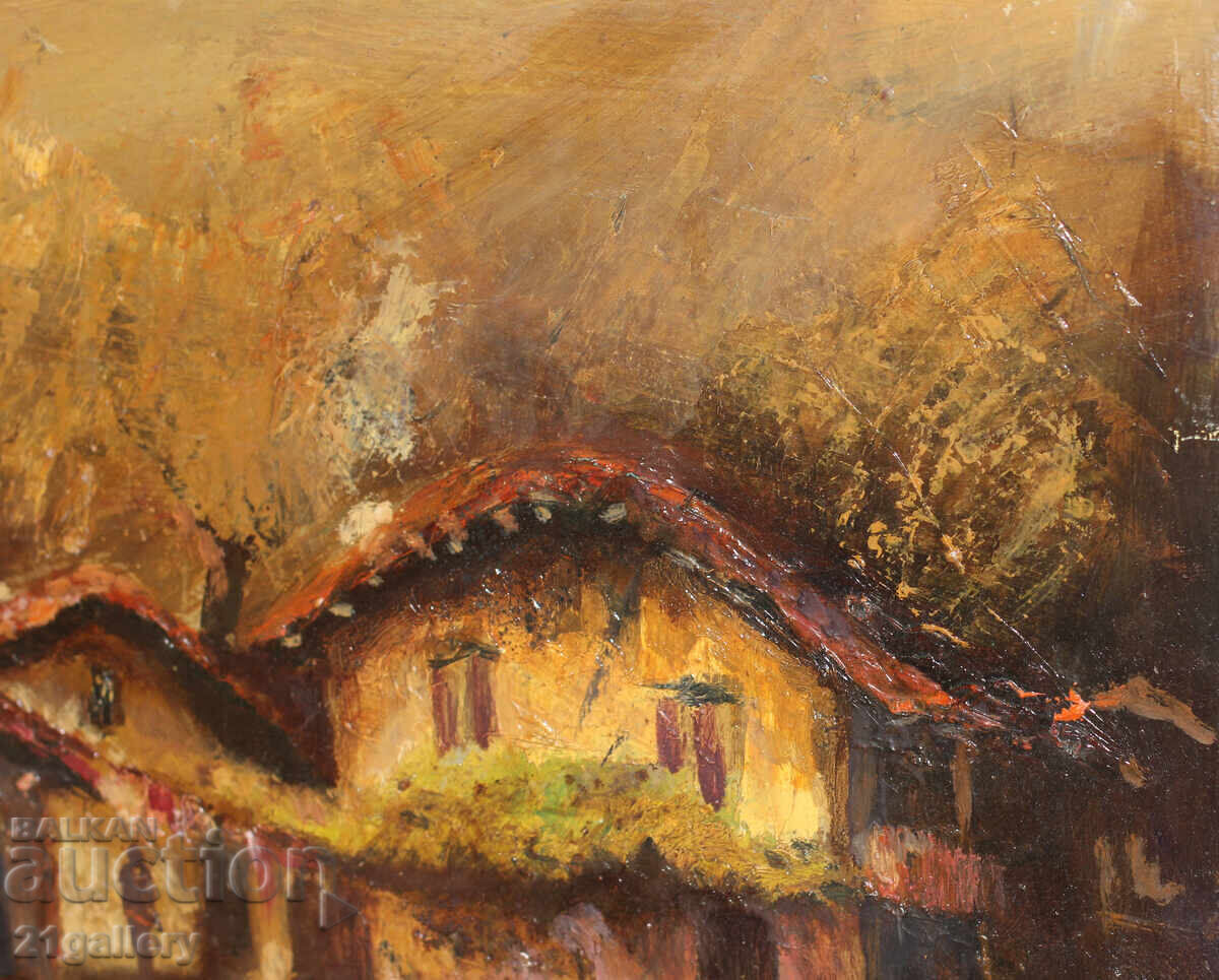 Oil painting /landscape houses / signed - 5 Oil painting /landscape houses / signed - 5