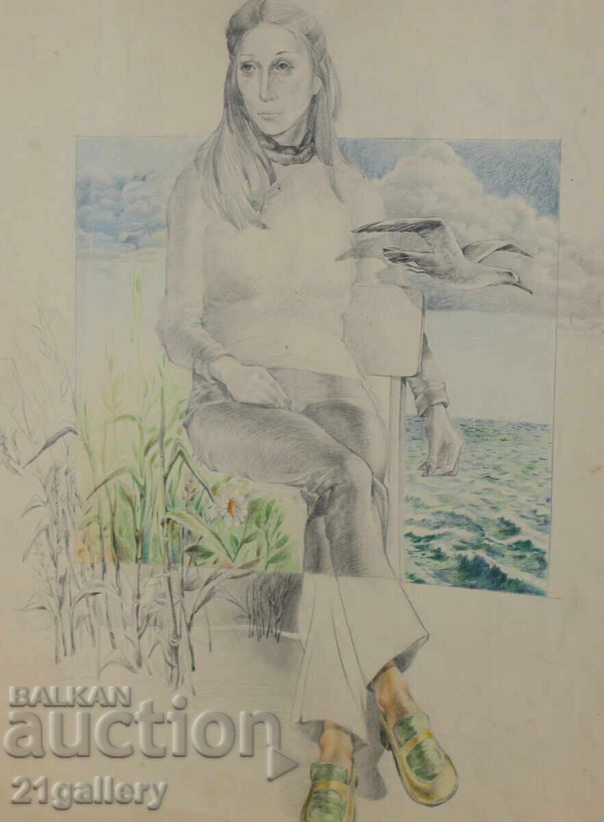 Female portrait drawing signed 1983. Female portrait drawing signed 1983.