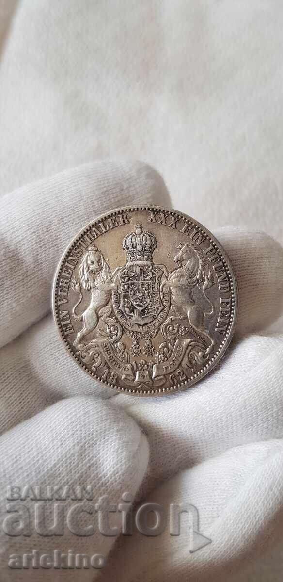 Rare silver coin 1 thaler 1862 HANNOVER - Germany