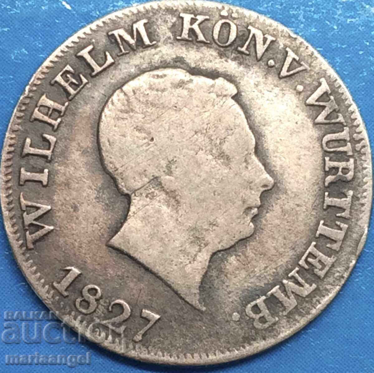 Württemberg 6 Kreuzer 1827 Germania Wilhelm Silver - RAR