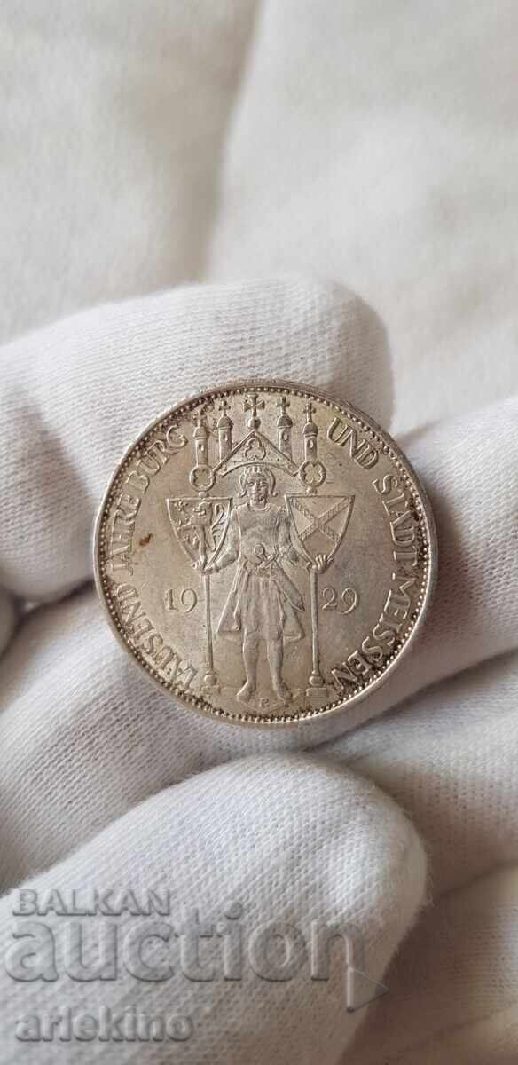 Rare silver coin 3 Reichsmark 1929 with gloss