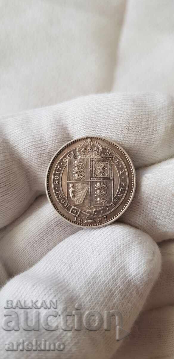 Silver coin 1 shilling 1887 Queen Victoria - England