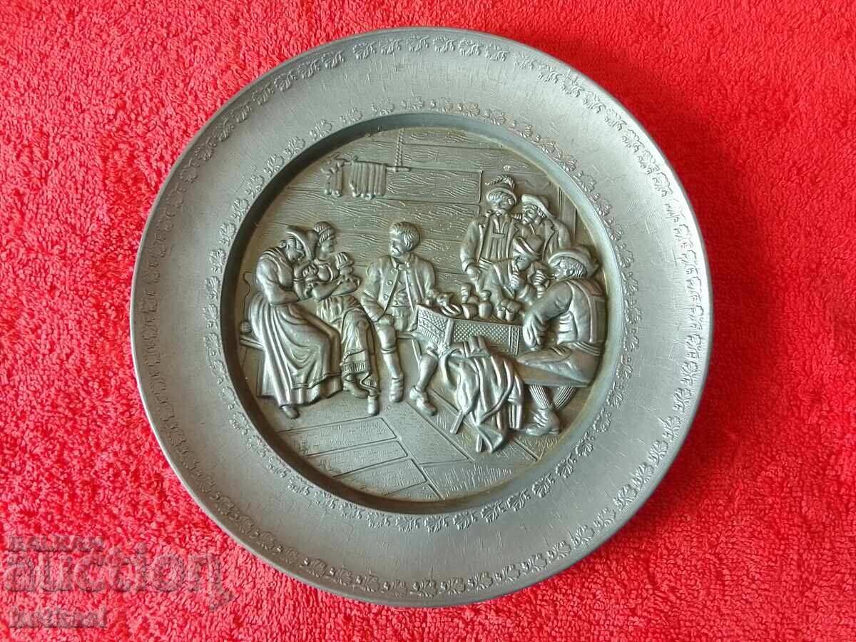 Old metal wall plate Germany Men Women Old metal wall plate Germany Men Women