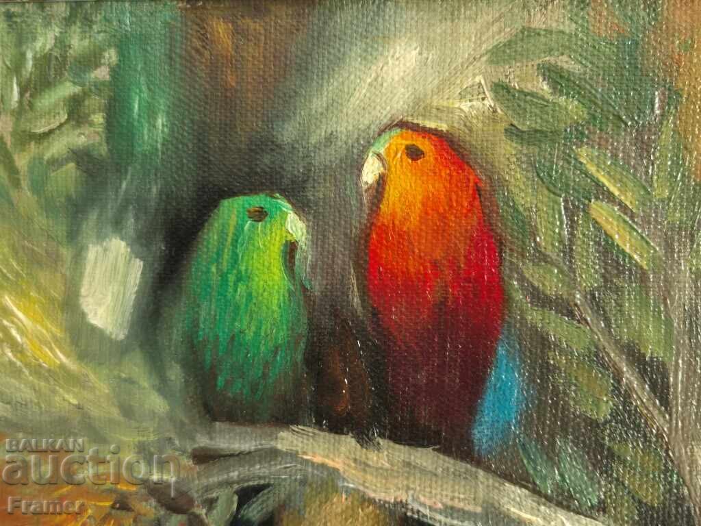 Auction Suli Seferov Two Parrots 1990 early oil painting Auction Suli Seferov Two Parrots 1990 early oil painting