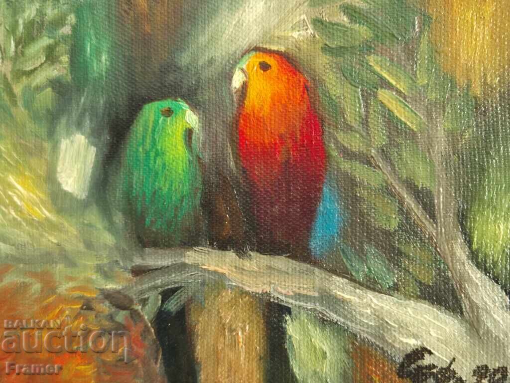 Suli Seferov Two Parrots 1990 early oil painting - 5 Suli Seferov Two Parrots 1990 early oil painting - 5