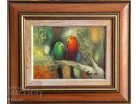 Suli Seferov Two Parrots 1990 early oil painting