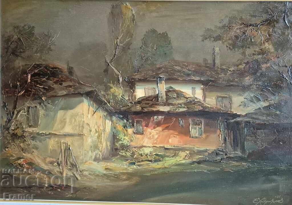 Божидар Хаджистоянов 1945 –2023 Двор картина от 1991година с цена 3190.00 лв. | € 1631.02 Божидар Хаджистоянов 1945 –2023 Двор картина от 1991година с цена 3190.00 лв. | € 1631.02