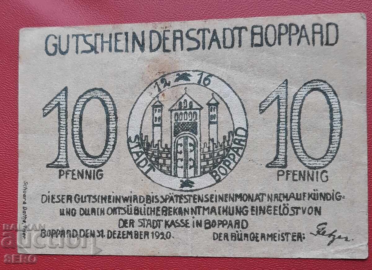 Banknote-Germany-Reyland-Pfalz-Boppard-10 Pfennig 1920