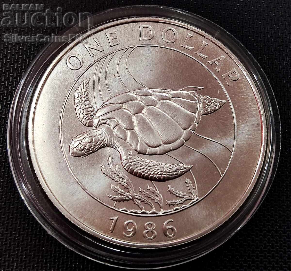 1 Argint WWF 1$ Turtle 1986 Bermuda