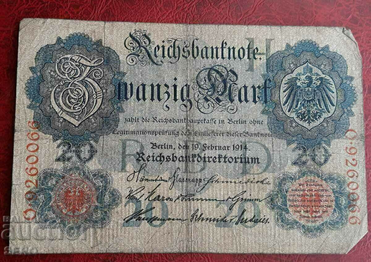 Bancnotă-Germania-20 mărci 1914