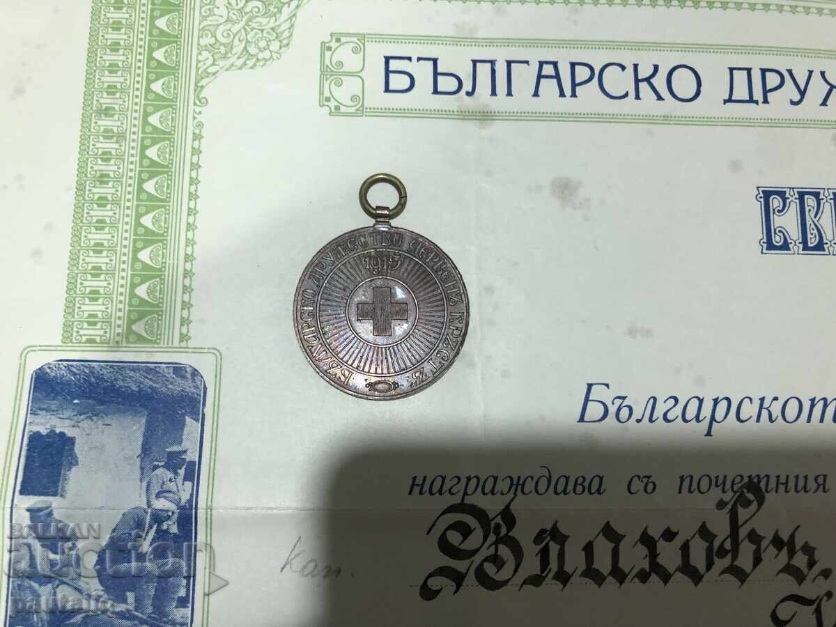 Auction  Medal and certificate of appreciation Red Cross