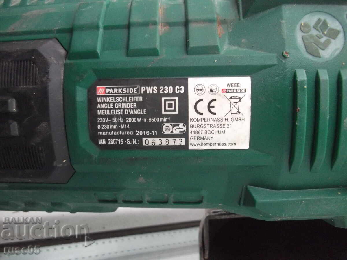 Delivery of Angle grinder "PARKSIDE-PWS230C3" with rotating handle working Delivery of Angle grinder "PARKSIDE-PWS230C3" with rotating handle working