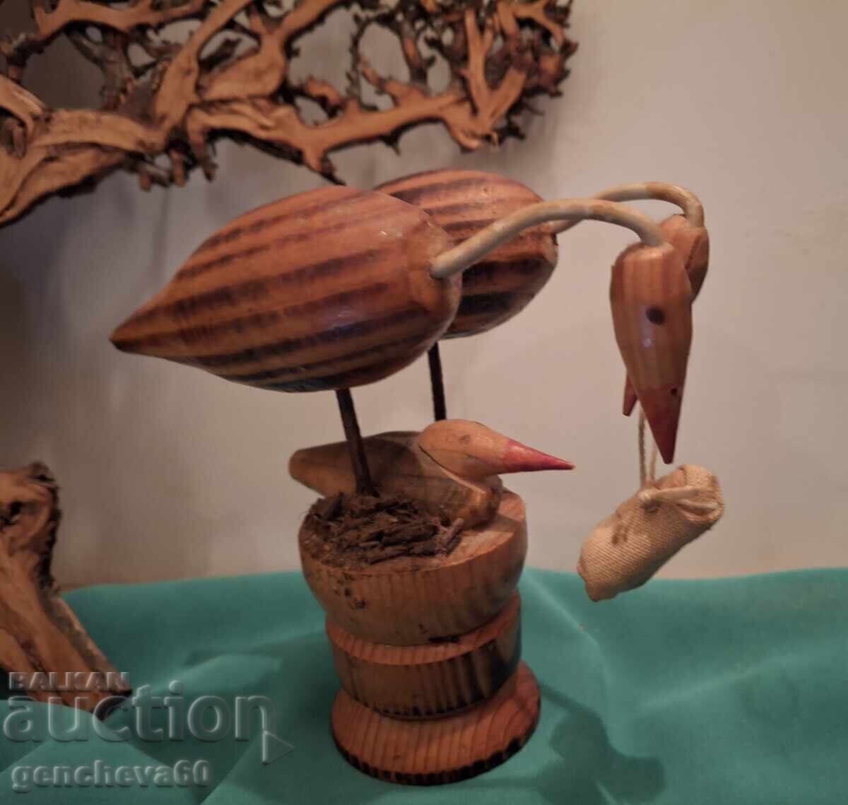 Figură rară din lemn veche, berze - 6