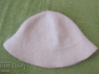 Knitted white hat with angora wool brim, new