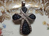 Silver cross, necklace, blue Diamonds Silver 925