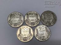 Bulgaria 100 leva 1934 and 1937 lot of 5 pieces