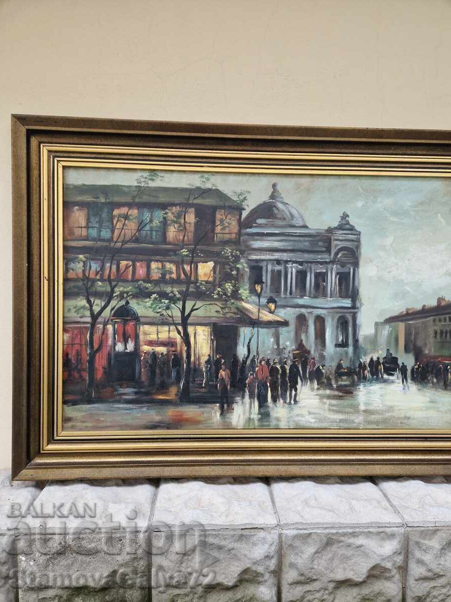 Lovely large antique oil on canvas painting - 5 Lovely large antique oil on canvas painting - 5