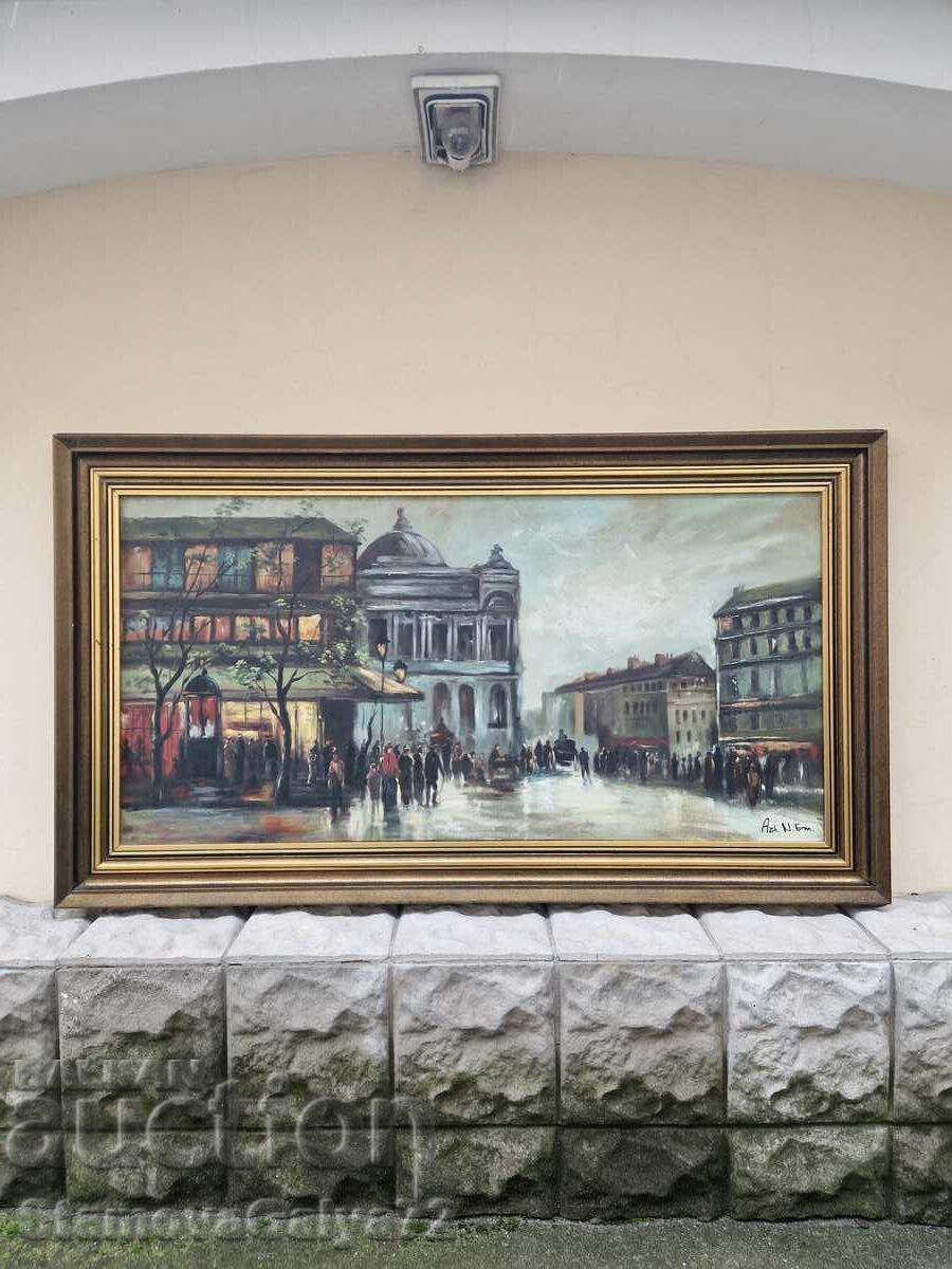 Lovely large antique oil on canvas painting Lovely large antique oil on canvas painting