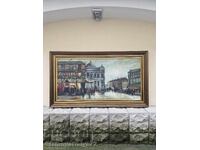 Frumoasă pictură antică mare în ulei pe pânză