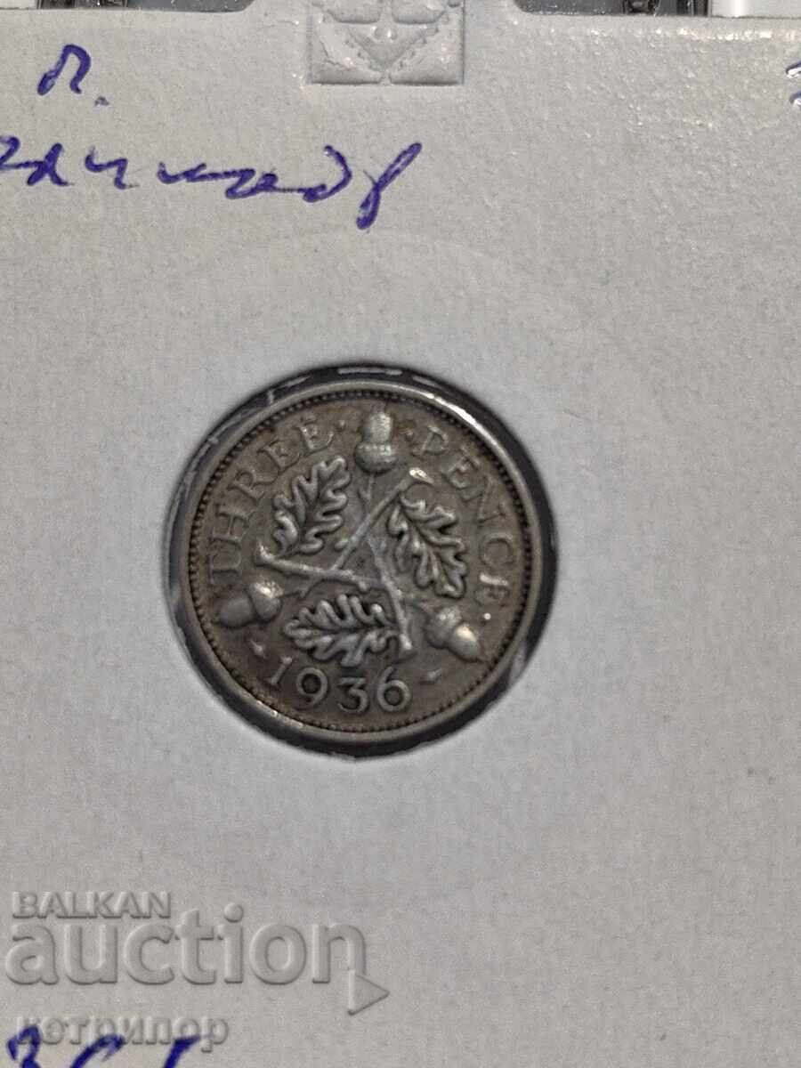 3 pence 1936 Marea Britanie argint