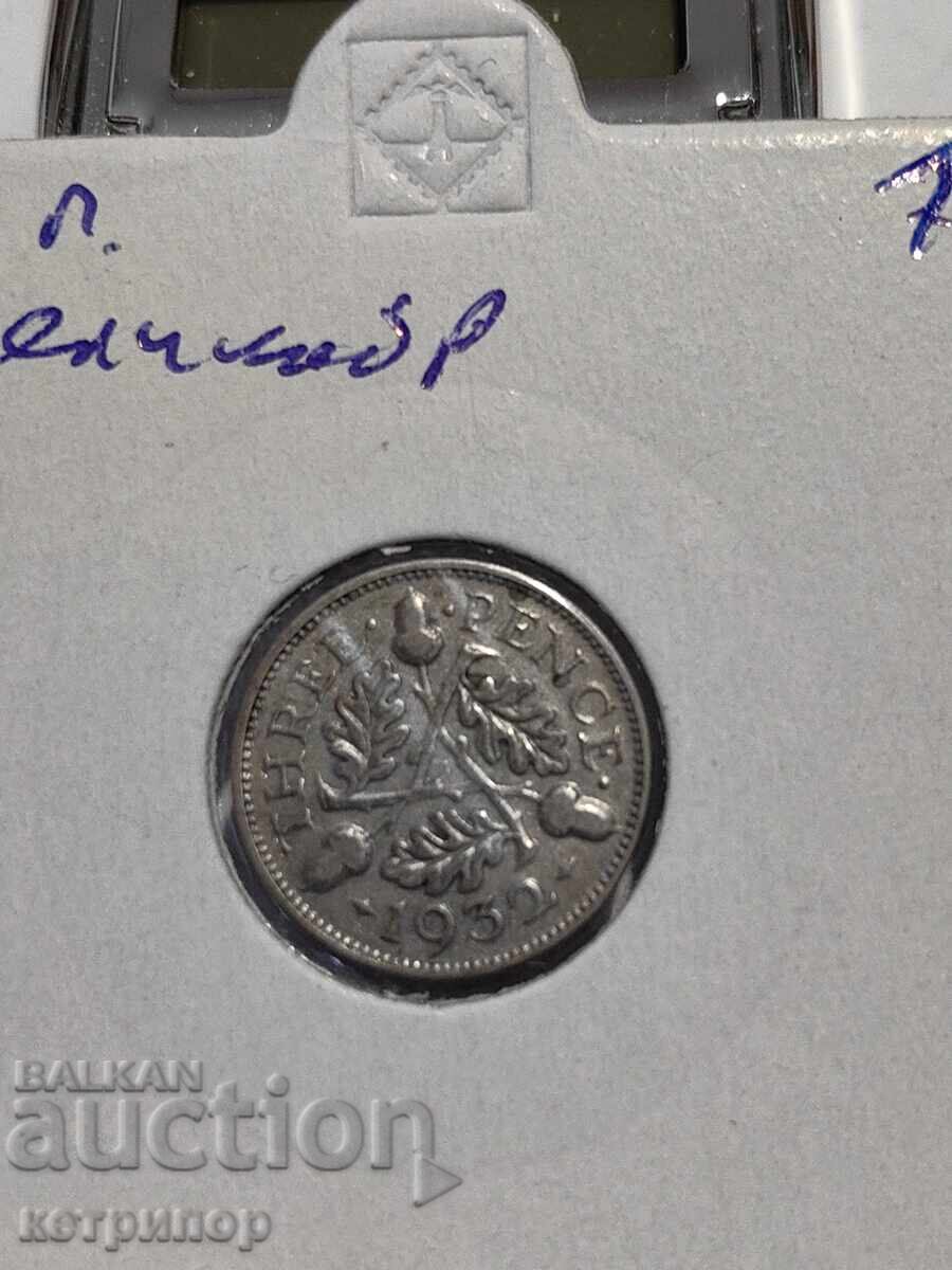 3 pence 1932 Marea Britanie argint