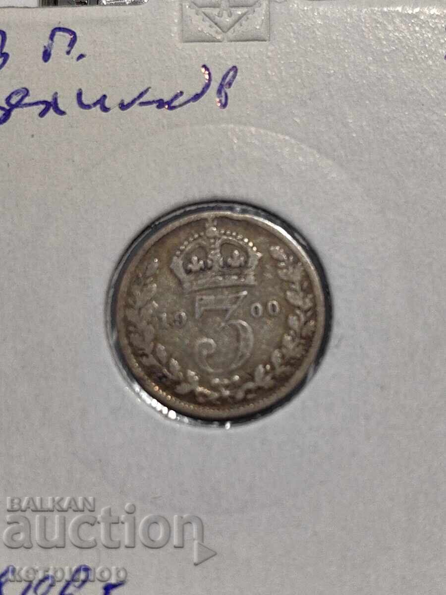 3 pence argint 1900 Marea Britanie