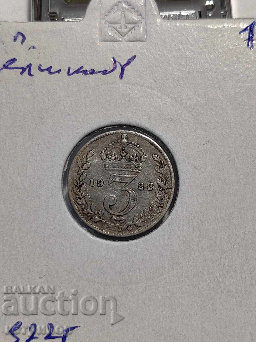 3 pence 1922 Marea Britanie argint