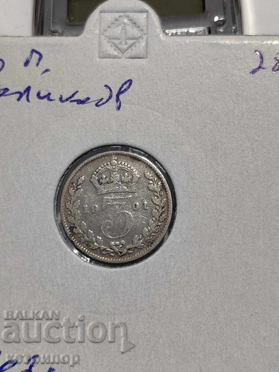 3 pence 1901 Great Britain silver