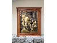 Superb panou cu tablou antic din cupru