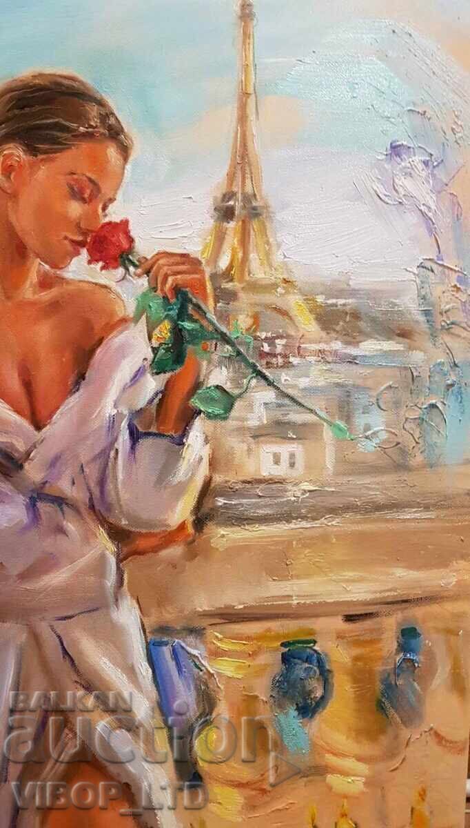 Аукцион УНИКАТ! Голяма, маслена картина, РОМАНТИЧНА ВЕЧЕР, художник